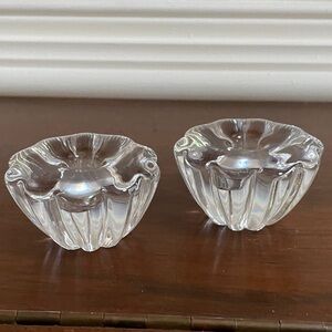 Pair of Vintage Orrefors Flower Crystal Narrow Taper Candle Holders, Set of 2
